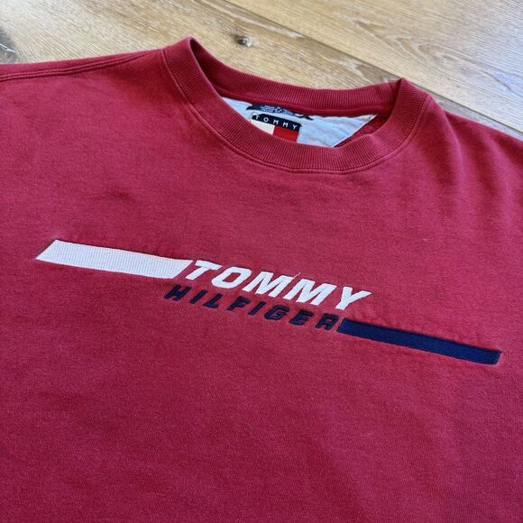 Tommy‎ Hilfiger Sweatshirt Mens XL Fleece Pullover Crewneck Red y2k 90s Vintage - Picture 5 of 6